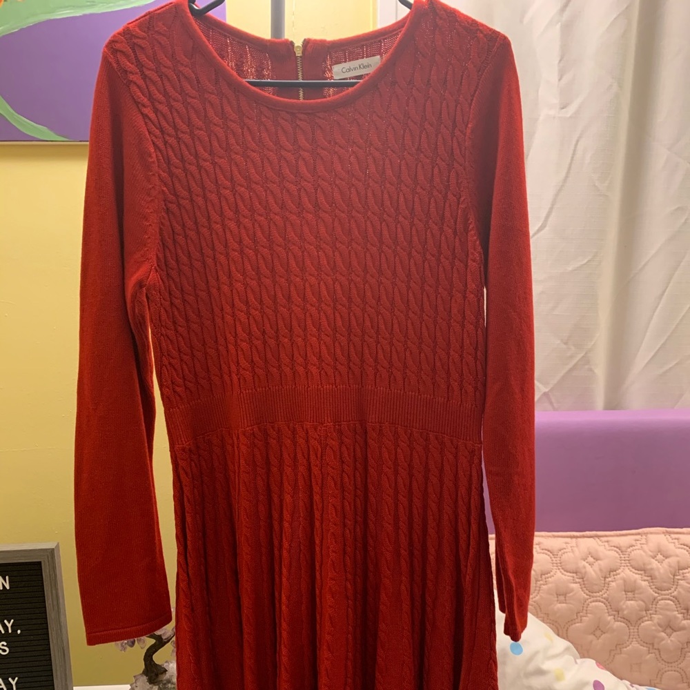 Red Knee-Length Calvin Klein Dress